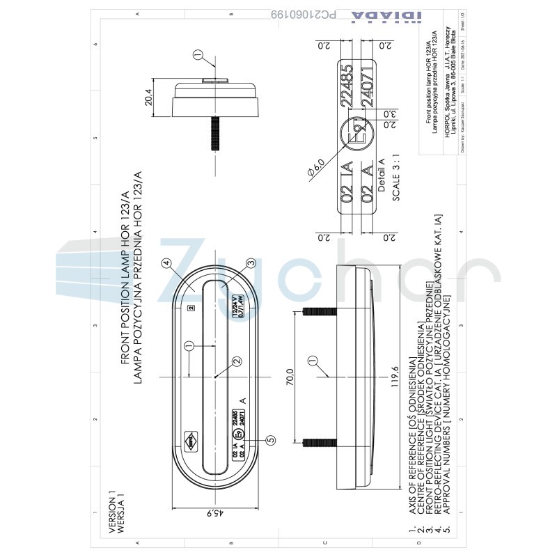 Lampa pozycyjna z wieszakiem i odblaskiem LD 2773