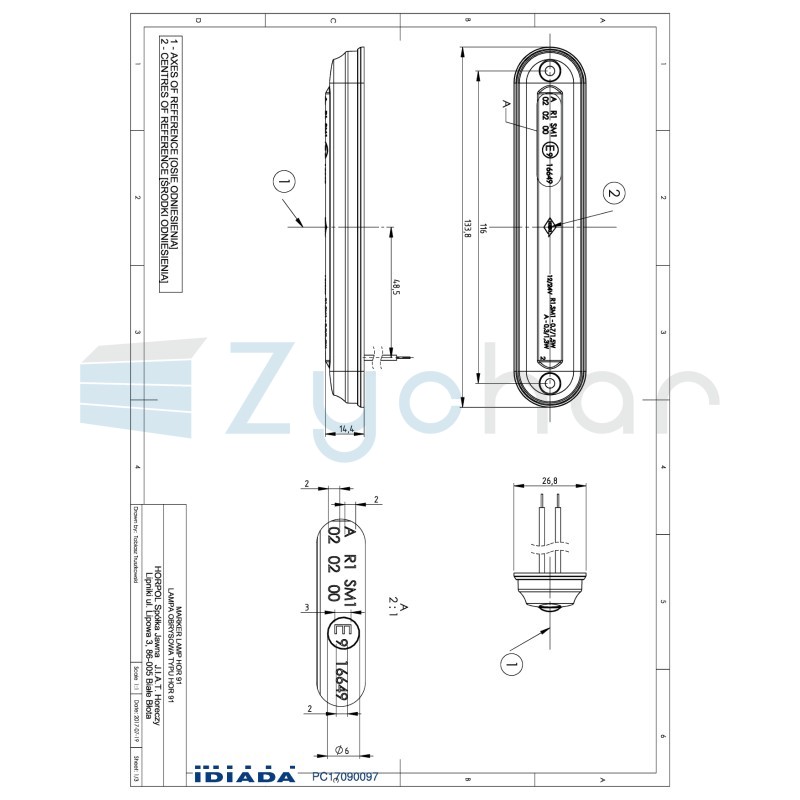 Lampa obrysowa typu SLIM ze światłowodem LD 2332