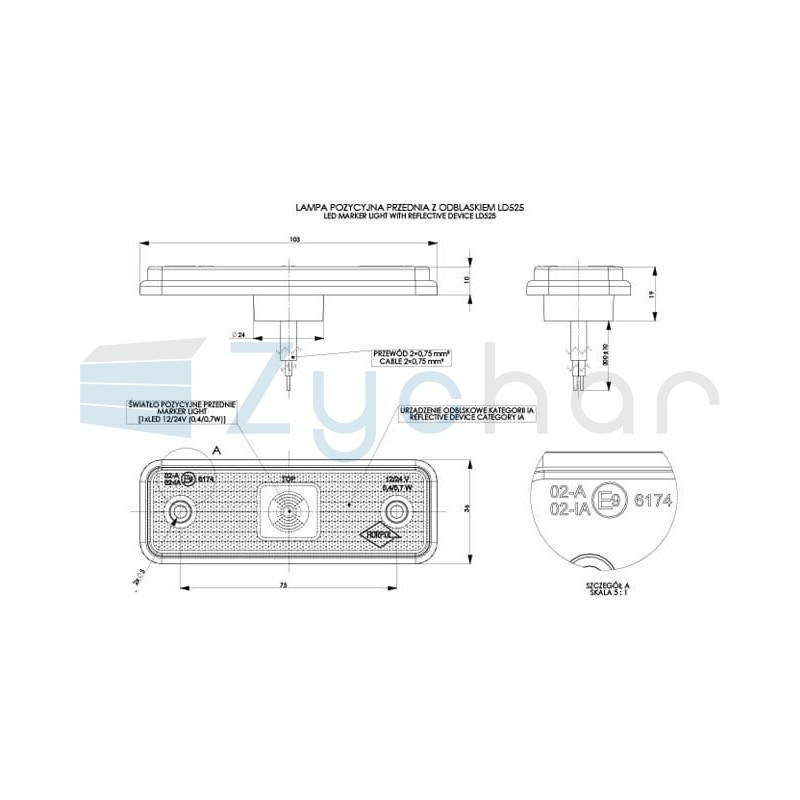 Marker lamp with LD 525 rubber pad