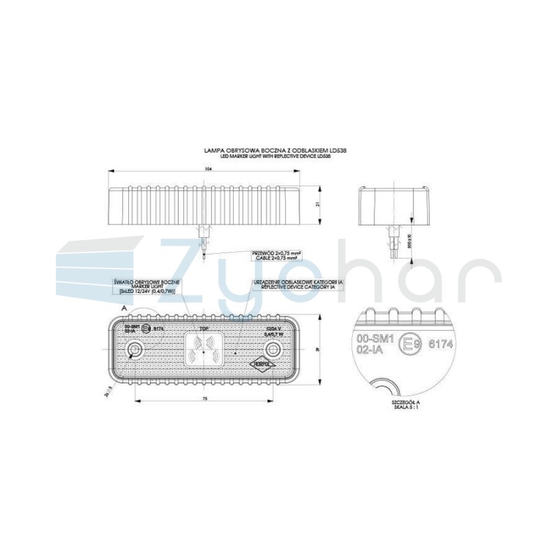 Lampa LED obrysowa pomarańczowa podkładka LD 538