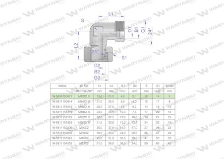 Kolanko hydrauliczne metryczne AB M12x1.5 06L (XEVW) Waryński ( sprzedawane po 2 )-61298