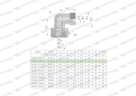 Kolanko hydrauliczne metryczne AB M14x1.5 08L (XEVW) Waryński ( sprzedawane po 2 )-61304