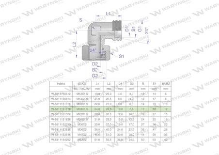 Kolanko hydrauliczne metryczne AB M18x1.5 12L (XEVW) Waryński ( sprzedawane po 5 )-61340