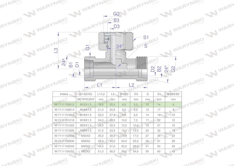 Trójnik hydrauliczny symetryczny metryczny BAB M12x1.5 06L (XEVT) Waryński ( sprzedawane po 2 )-61186