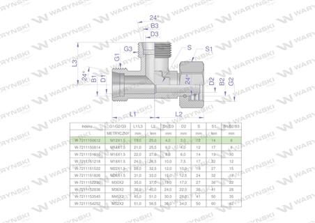 Trójnik hydrauliczny niesymetryczny metryczny BBA M12x1.5 06L (XEVL) Waryński ( sprzedawane po 2 )-61096