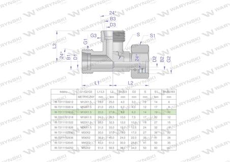 Trójnik hydrauliczny niesymetryczny metryczny BBA M16x1.5 10L (XEVL) Waryński ( sprzedawane po 2 )-61108
