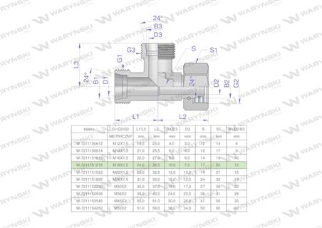 Trójnik hydrauliczny niesymetryczny metryczny BBA M18x1.5 12L (XEVL) Waryński ( sprzedawane po 5 )-61150