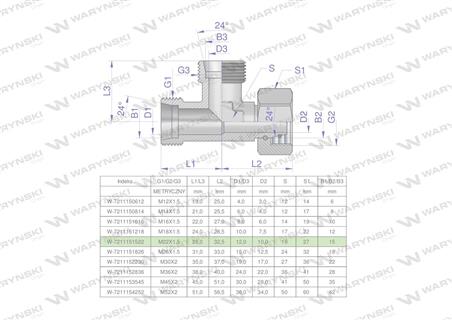 Trójnik hydrauliczny niesymetryczny metryczny BBA M22x1.5 15L (XEVL) Waryński ( sprzedawane po 5 )-61144