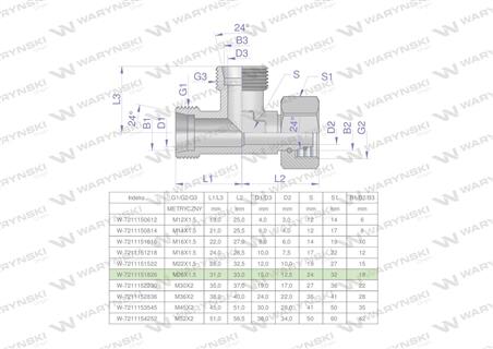 Trójnik hydrauliczny niesymetryczny metryczny BBA M26x1.5 18L (XEVL) Waryński-61114