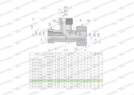 Trójnik hydrauliczny niesymetryczny metryczny BBA M36x2 28L (XEVL) Waryński-61126