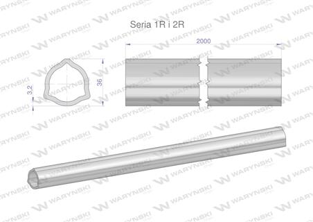 Rura trójkątna wewnętrzna Seria 2R, rura zewnętrzna Seria 1R do wału przegubowo-teleskopowego 36x3.2mm 2m WARYŃSKI (sprzedawane 