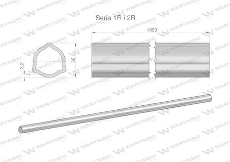Rura wewnętrzna Seria 2R, rura zewnętrzna Seria 1R do wału 1210 przegubowo-teleskopowego 36x3.2 mm 1090 mm WARYŃSKI-63546