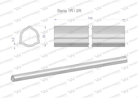 Rura wewnętrzna Seria 2R, rura zewnętrzna Seria 1R do wału 860 przegubowo-teleskopowego 36x3.2 mm 740 mm WARYŃSKI-63542
