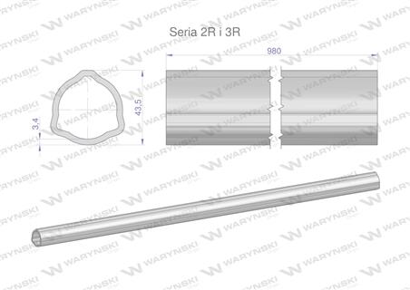 Rura zewnętrzna Seria 2R i 3R do wału 1110 przegubowo-teleskopowego 43.5x3.4 mm 985 mm WARYŃSKI-63555