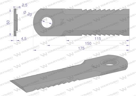 Nóż obrotowy sieczkarnia 175x50x4.5mm otwór 20 z tuleją zastosowanie 1994760C4R Case WARYŃSKI ( sprzedawane po 25 )-227231