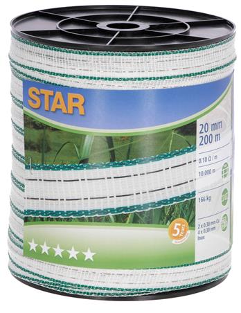 Taśma ogrodzeniowa STAR, 200 m x 20 mm, biało-zielona, Kerbl-1048820
