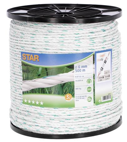 Linka ogrodzeniowa STAR, 500 m x 6 mm, biało-zielona, Kerbl-1047906