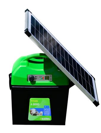Elektryzator akumulatorowy TITAN A 8000 8,0 J + Panel słoneczny 25W do elektryzatorów, Kerbl-1055475
