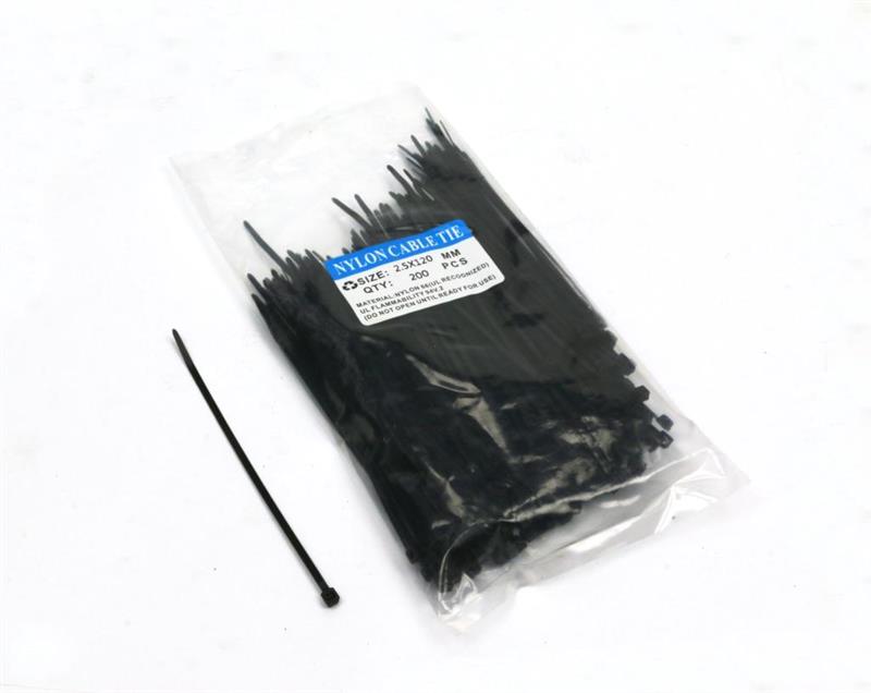 Opaski kablowe 2.5 x 120mm 200 szt w worku  czarne odporne na UV-63625