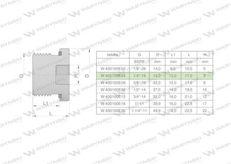 Korek hydrauliczny calowy (na imbus) 1/4" BSP ED Waryński ( sprzedawane po 10 )-60587
