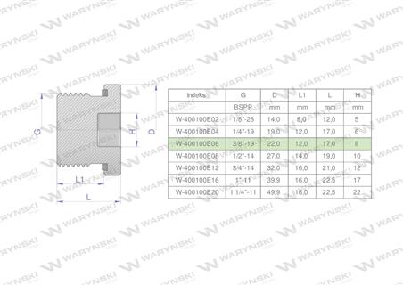 Korek hydrauliczny calowy (na imbus) 3/8" BSP ED Waryński ( sprzedawane po 10 )-60593
