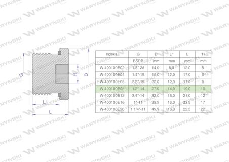 Korek hydrauliczny calowy (na imbus) 1/2" BSP ED Waryński ( sprzedawane po 10 )-60599