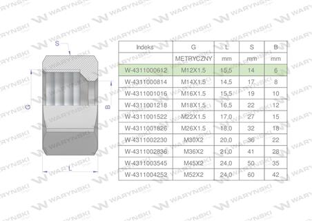 Nakrętka hydrauliczna metryczna (M06L) M12x1.5 06L Waryński ( sprzedawane po 20 )-60761