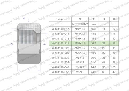 Nakrętka hydrauliczna metryczna (M12L) M18x1.5 12L Waryński ( sprzedawane po 20 )-60727
