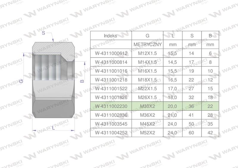Nakrętka hydrauliczna metryczna (M22L) M30x2 22L Waryński ( sprzedawane po 5 )-60737