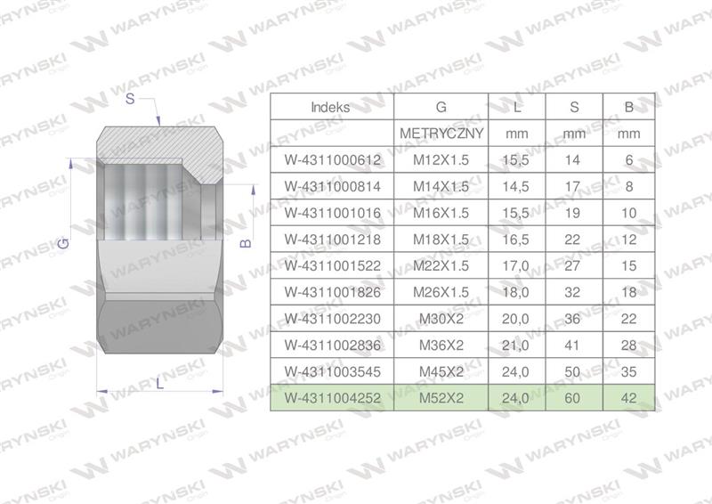 Nakrętka hydrauliczna metryczna (M42L) M52x2 42L Waryński ( sprzedawane po 2 )-60755