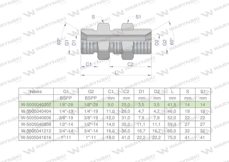 Złączka hydrauliczna calowa grodziowa BB 1/8" BSP z przeciwnakrętką (XSV) Waryński ( sprzedawane po 2 )-60249