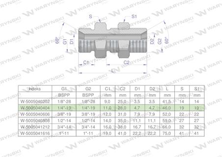 Złączka hydrauliczna calowa grodziowa BB 1/4" BSP z przeciwnakrętką (XSV) Waryński ( sprzedawane po 2 )-60255