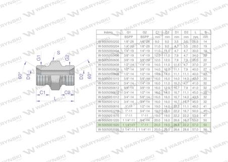 Złączka hydrauliczna redukcyjna calowa BB 1" x 1 1/4" BSP Waryński-62101