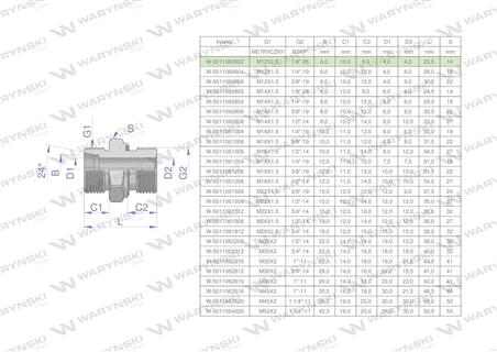 Przyłączka hydrauliczna BB (XGE) M12x1.5 06L x 1/8" BSP ED Waryński ( sprzedawane po 10 )-61701