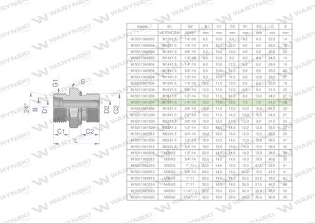 Przyłączka hydrauliczna BB (XGE) M18x1.5 12L x 1/4" BSP ED Waryński ( sprzedawane po 10 )-61754
