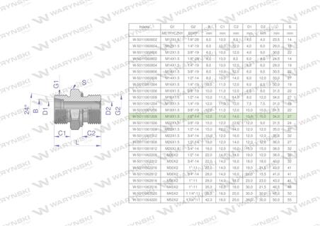 Przyłączka hydrauliczna BB (XGE) M18x1.5 12L x 1/2" BSP ED Waryński ( sprzedawane po 10 )-61677