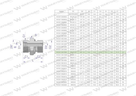 Przyłączka hydrauliczna BB (XGE) M22x1.5 15L x 3/8" BSP ED Waryński ( sprzedawane po 10 )-61689