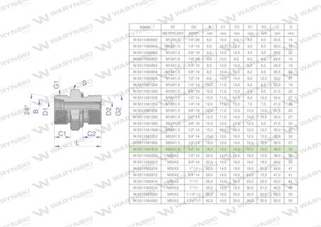 Przyłączka hydrauliczna BB (XGE) M26x1.5 18L x 3/4" BSP ED Waryński ( sprzedawane po 2 )-61766
