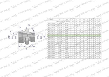Złączka hydrauliczna redukcyjna metryczna BB M22x1.5 15L / M16x1.5 10L (XG) Waryński ( sprzedawane po 10 )-62107