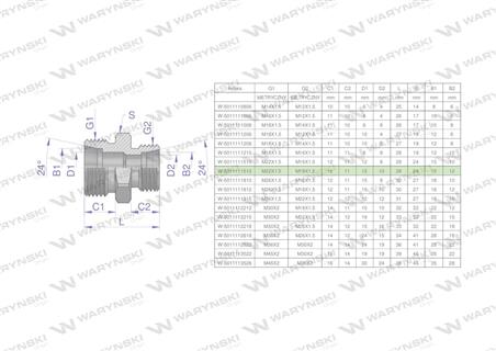 Złączka hydrauliczna redukcyjna metryczna BB 22/18  M22x1.5 15L / M18x1.5 12L (XG) Waryński ( sprzedawane po 10 )-62112