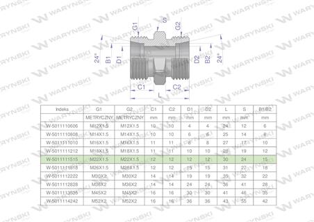 Złączka hydrauliczna metryczna BB M22x1.5 15L (XG) Waryński ( sprzedawane po 10 )-61428