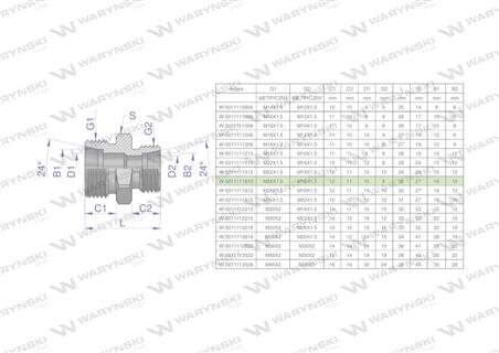 Złączka hydrauliczna redukcyjna metryczna BB M26x1.5 18L / M16x1.5 10L (XG) Waryński ( sprzedawane po 2 )-62152