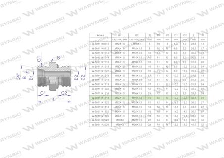 Przyłączka hydrauliczna metryczna BB (XGE) M22x1.5 15L x M18x1.5 ED Waryński ( sprzedawane po 10 )-61571