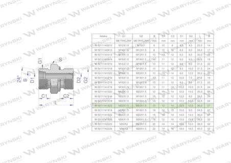 Przyłączka hydrauliczna metryczna BB (XGE) M22x1.5 15L x M22x1.5 ED Waryński ( sprzedawane po 10 )-61565