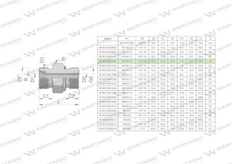 Przyłączka hydrauliczna (odmiana ciężka XGE) BB M18x1.5 10S x 1/4" BSP ED Waryński ( sprzedawane po 5 )-61837