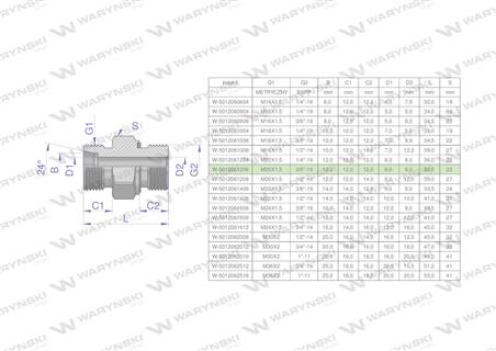 Przyłączka hydrauliczna (odmiana ciężka XGE) BB M20x1.5 12S x 3/8" BSP ED Waryński ( sprzedawane po 5 )-61861