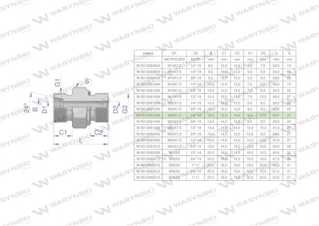 Przyłączka hydrauliczna (odmiana ciężka XGE) BB M20x1.5 12S x 1/2" BSP ED Waryński ( sprzedawane po 5 )-61867