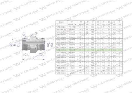 Przyłączka hydrauliczna (odmiana ciężka XGE) BB M22x1.5 14S x 3/8" BSP ED Waryński ( sprzedawane po 5 )-61872