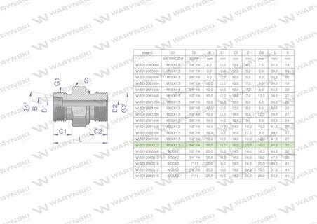 Przyłączka hydrauliczna (odmiana ciężka XGE) BB M24x1.5 16S x 3/4" BSP ED Waryński ( sprzedawane po 2 )-61894