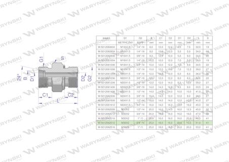 Przyłączka hydrauliczna (odmiana ciężka XGE) BB M36x2 25S x 3/4" BSP ED Waryński ( sprzedawane po 2 )-61918